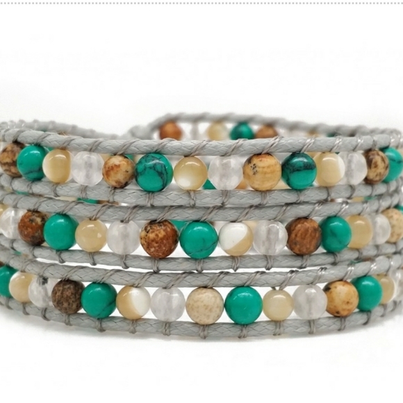 New Handmade Natural Stone 3 Wrap Bracelet - Picture 2 of 4